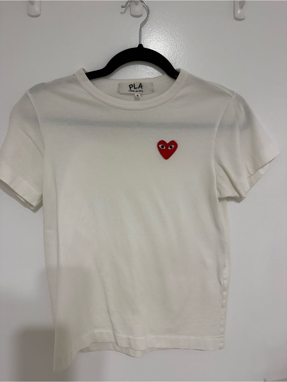 Comme des Garcons Kids White Tee with Red Heart Emblem